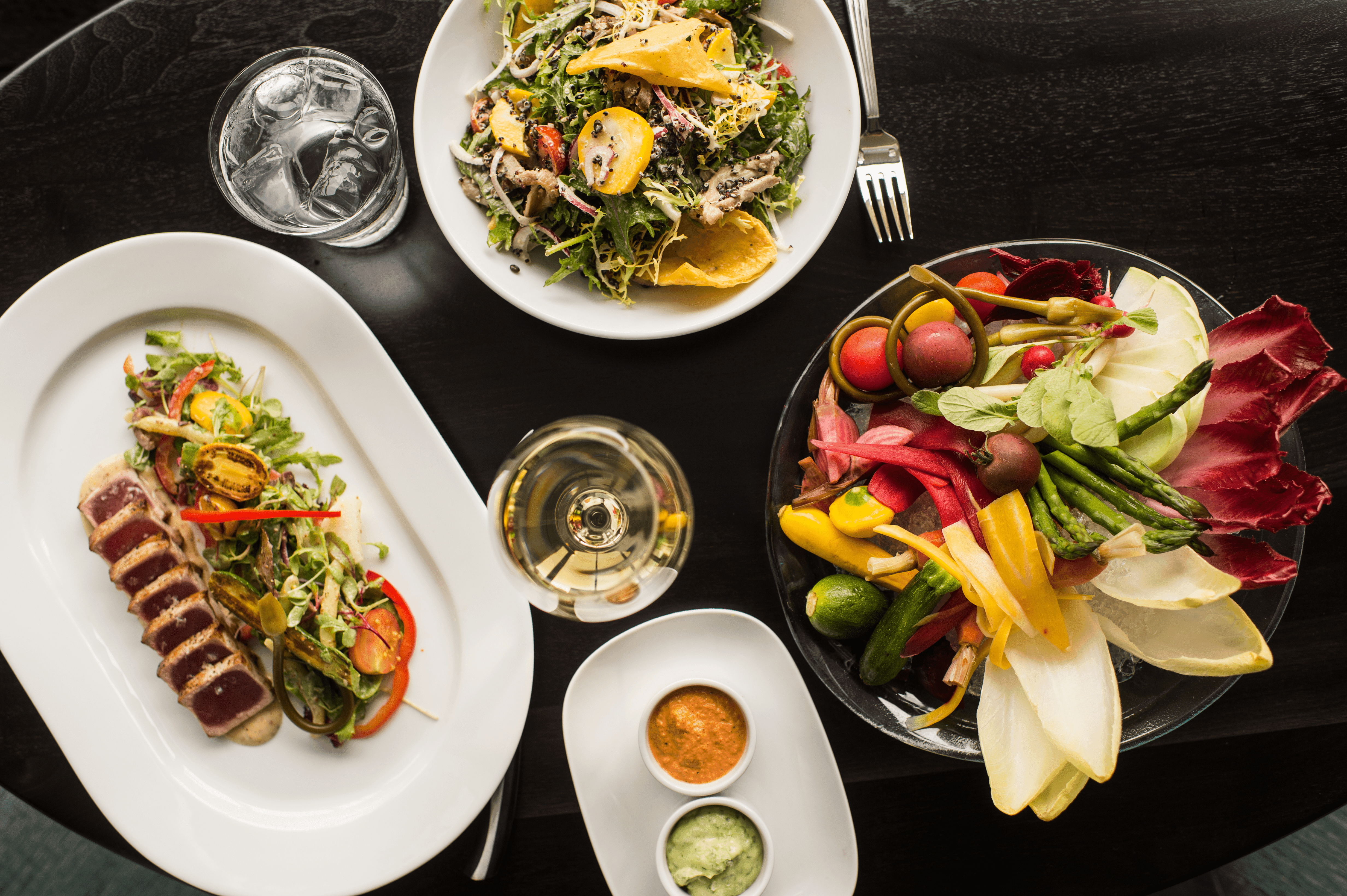 Starter and salad dishes on a table