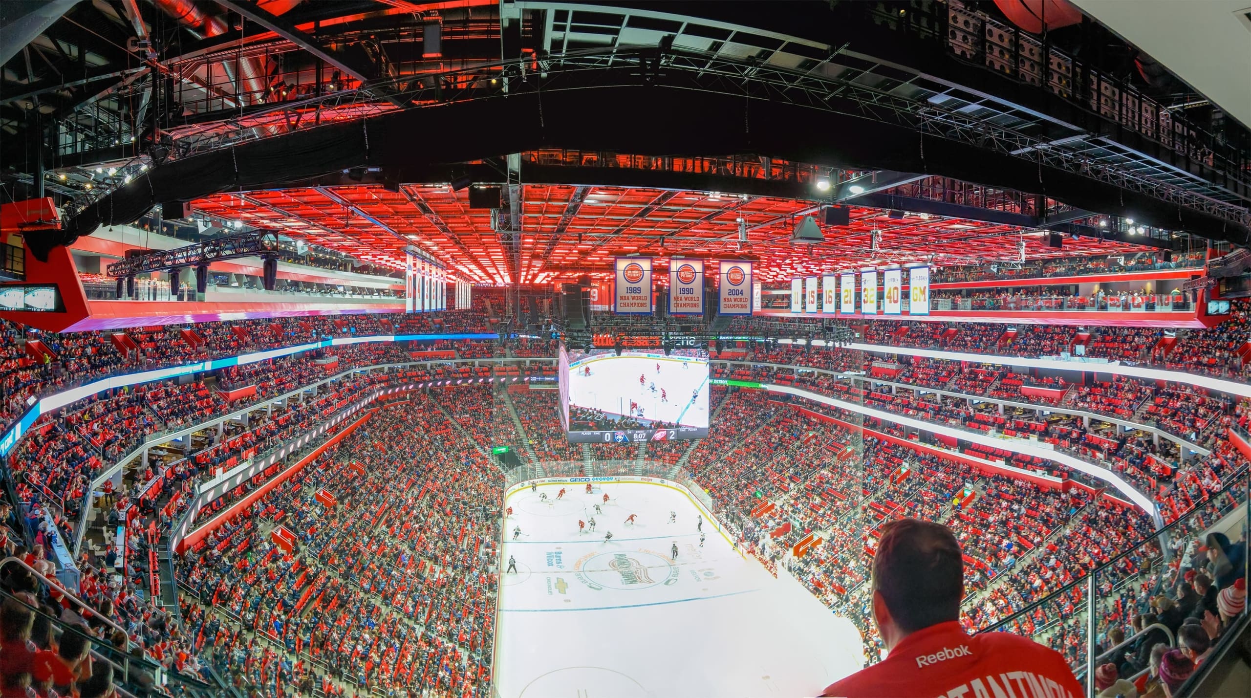 Interior shot of Little Caesars Arena Detroit Red Wings hockey arena